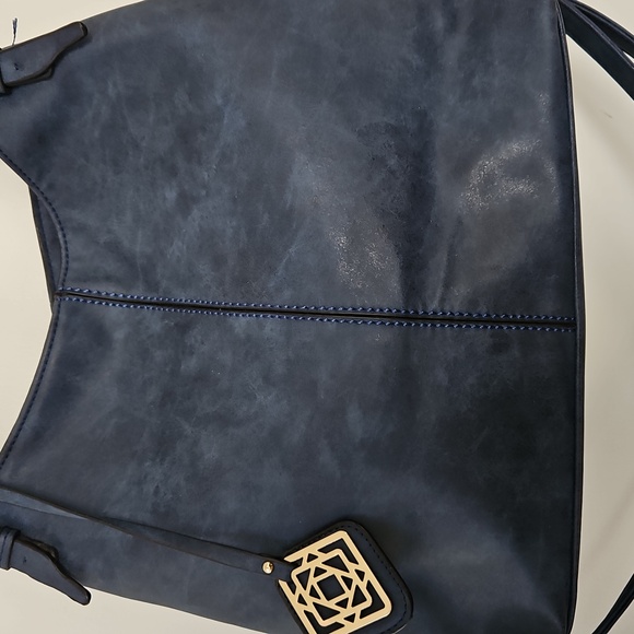 LIKE NEW Gorgeous Large Vegan leather Blue Hobo Bag - Picture 2 of 13
